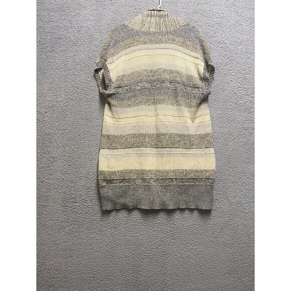 Eddie Bauer Cardigan Sweater Sleeveless Open Front Beige Ivory Stripe Size M - Picture 2 of 8